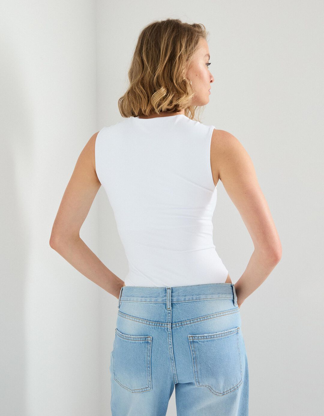 Body com Decote Quadrado, Mulher, Branco