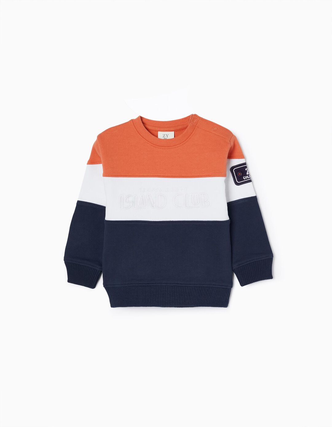 Cotton Sweatshirt for Baby Boys, Orange/White/Dark Blue