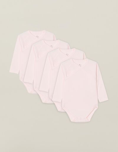 4 Crossover Bodysuits for Baby Girls, Pink