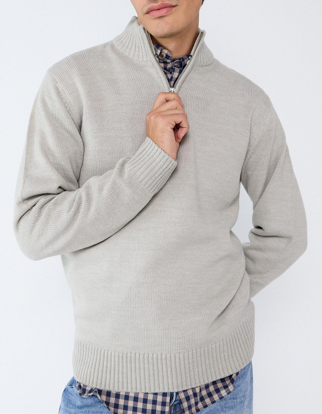 Sweater De Gola Alta, Homem, Cinzento Claro