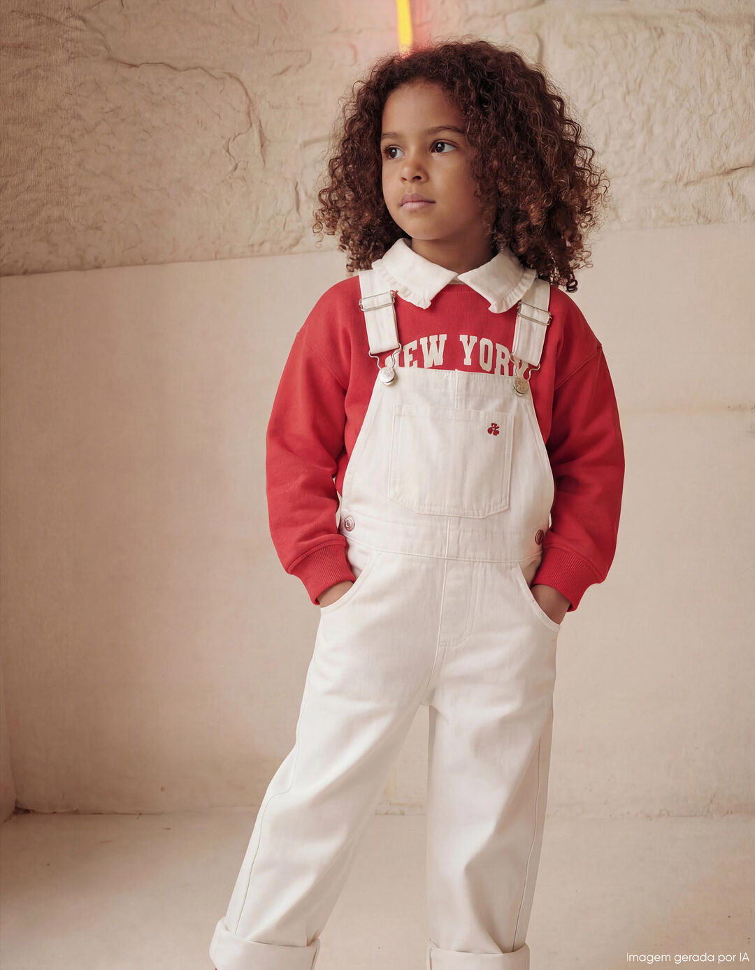 Jardineiras de Ganga 'Wide Leg', Menina, Branco