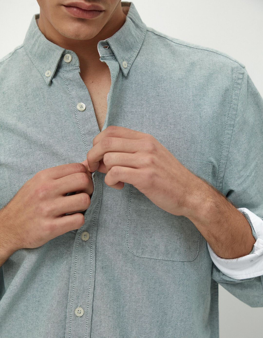 Camisa de Manga Comprida Oxford, Homem, Verde