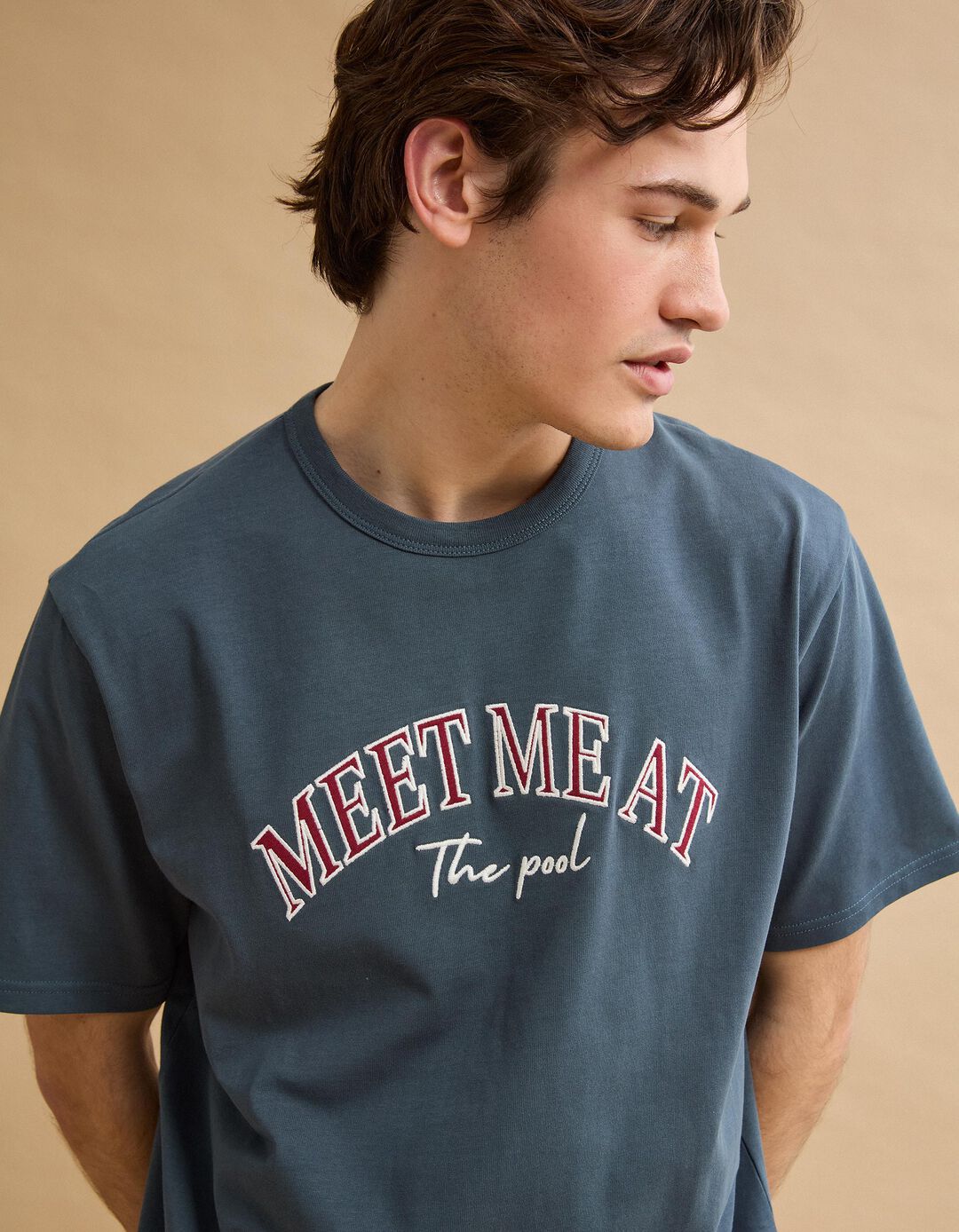 T-shirt Heavy Jersey Bordado, Homem, Azul Escuro