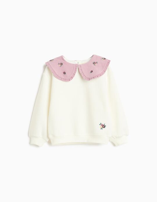 Comprar Online Sweatshirt Com Gola Bordada, Menina, Branco