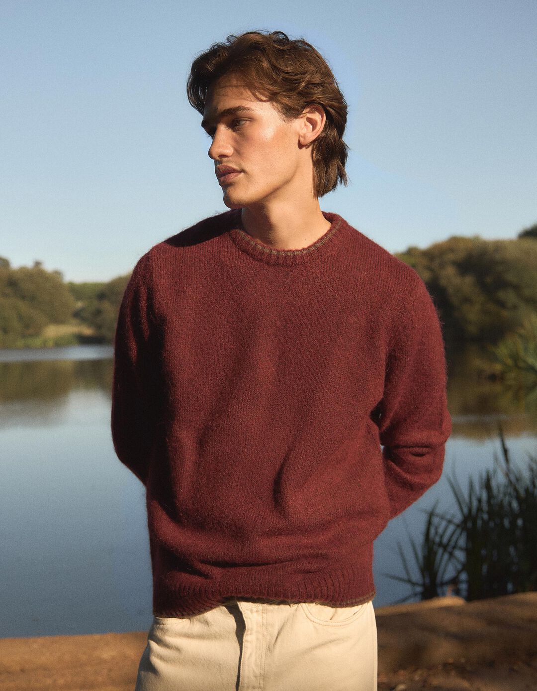 Camisola de Malha, Homem, Vermelho Escuro