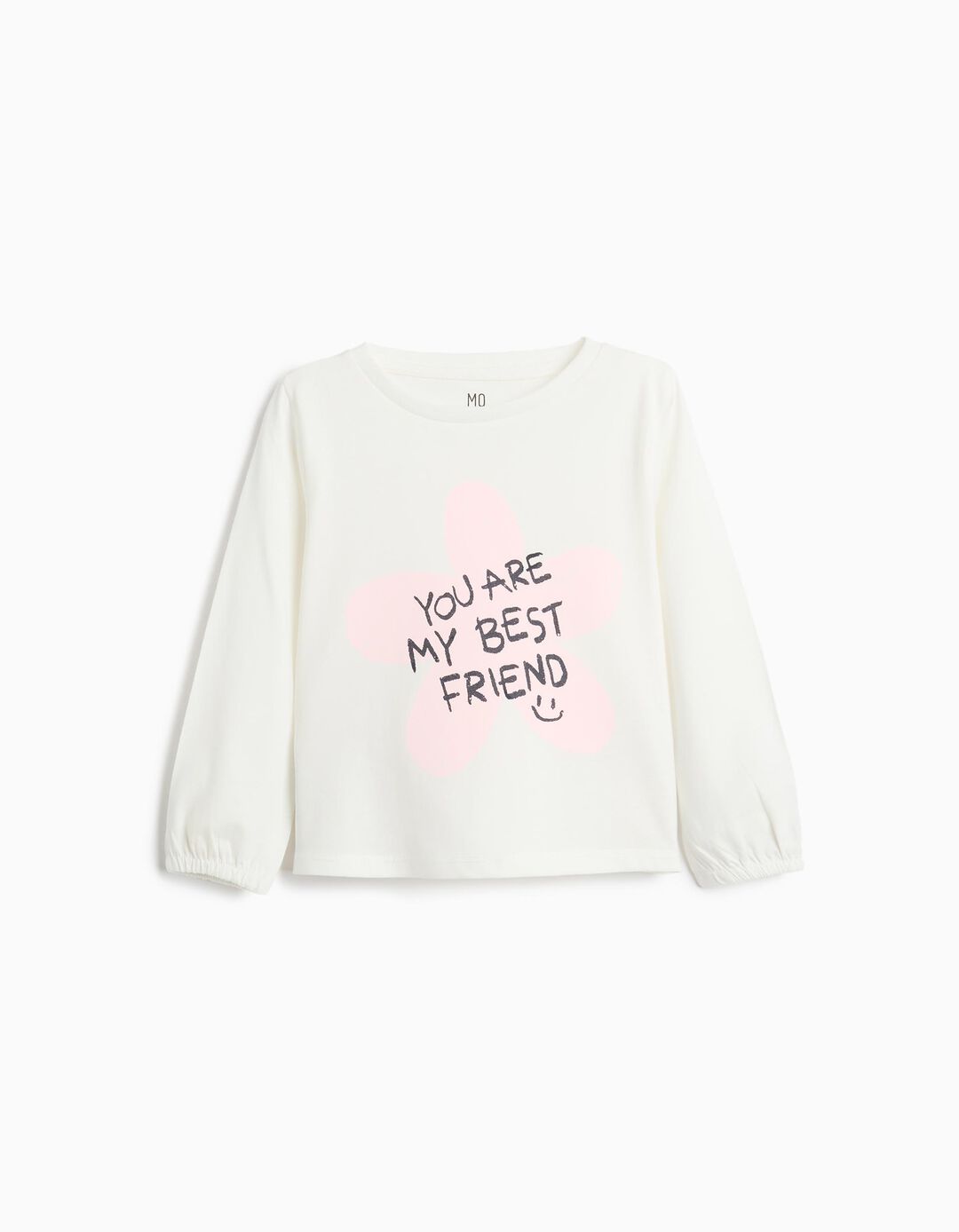 T-shirt Estampada Manga Comprida, Menina, Branco