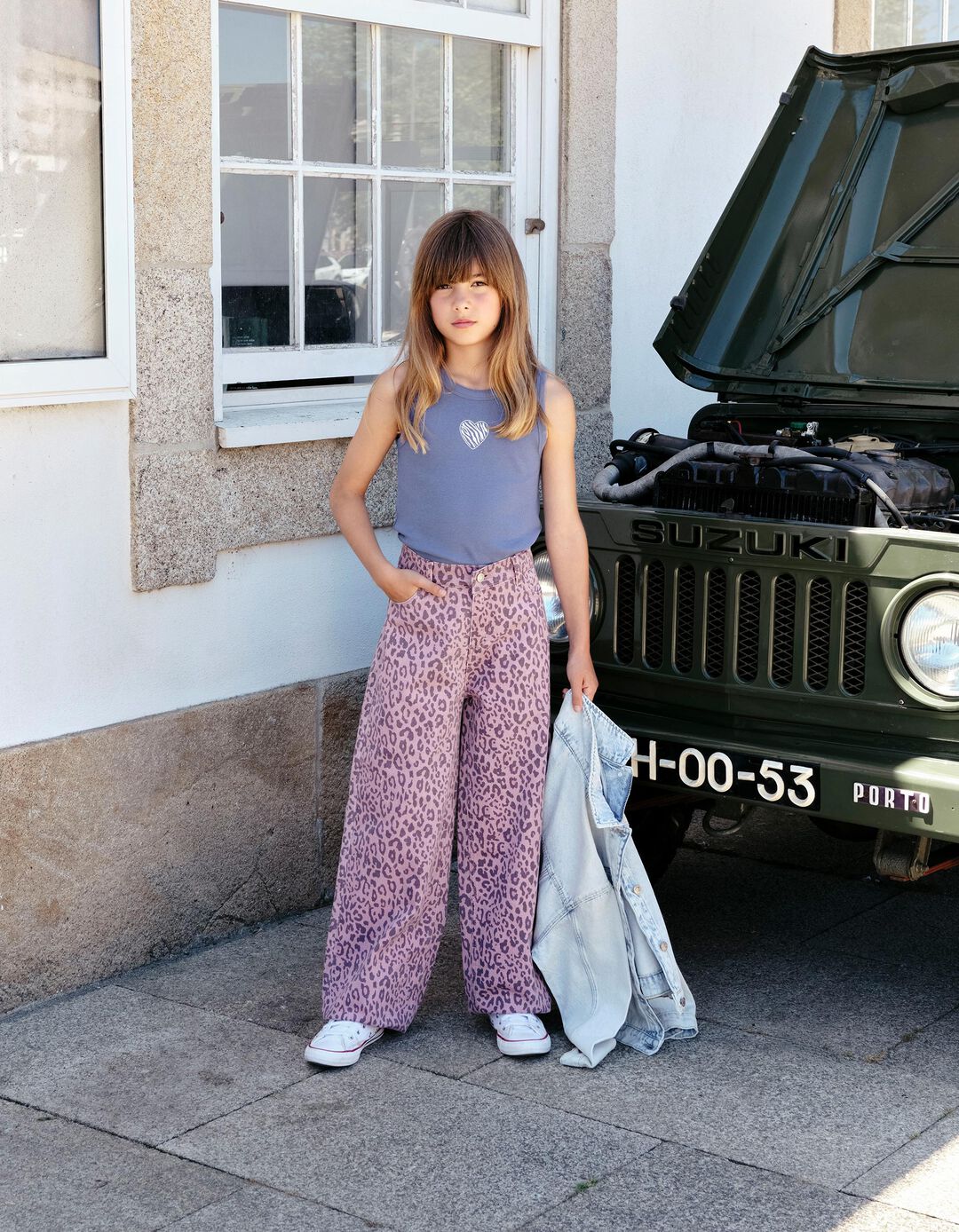 Cal&ccedil;as Wide Leg Animal Print, Menina, Malva