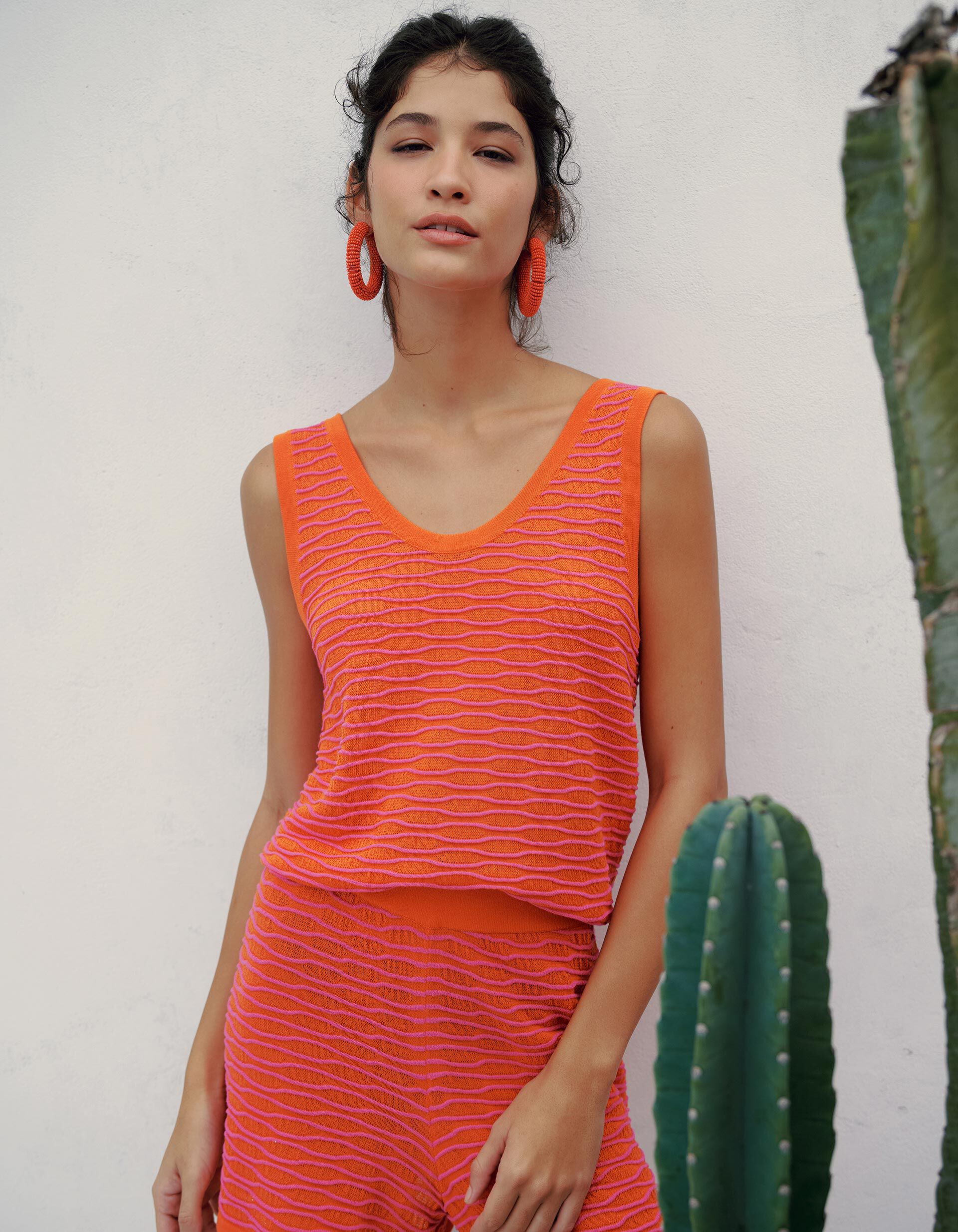 Top Malha Tricotada, Mulher, Laranja Escuro