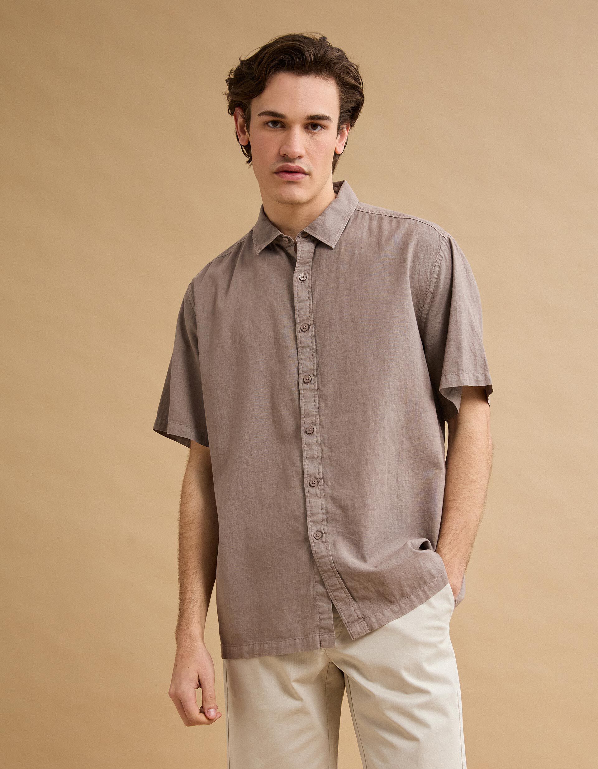 Comprar Online Camisa com Linho, Homem, Castanho Claro