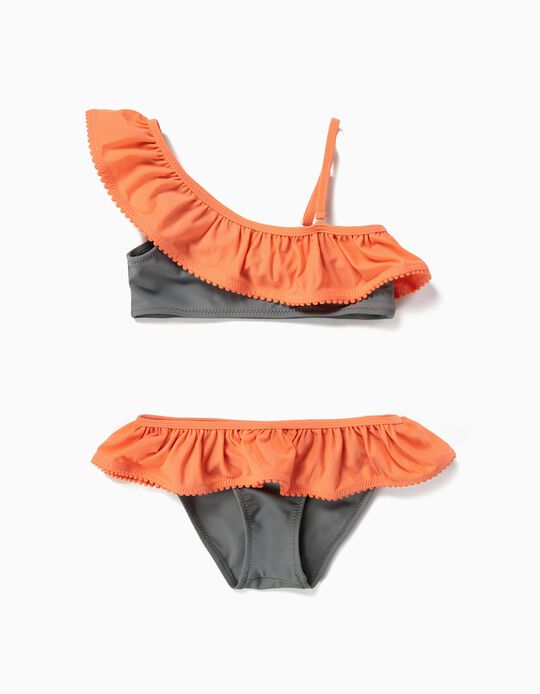 Biqu&iacute;ni para Menina com Folhos, Verde e Laranja