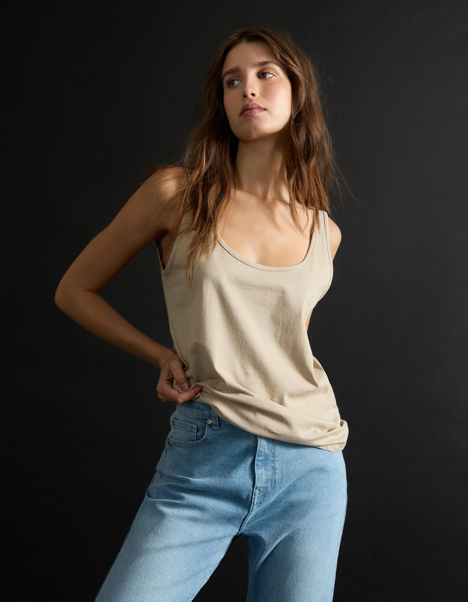 Comprar Online Top Jersey, Mulher, Bege