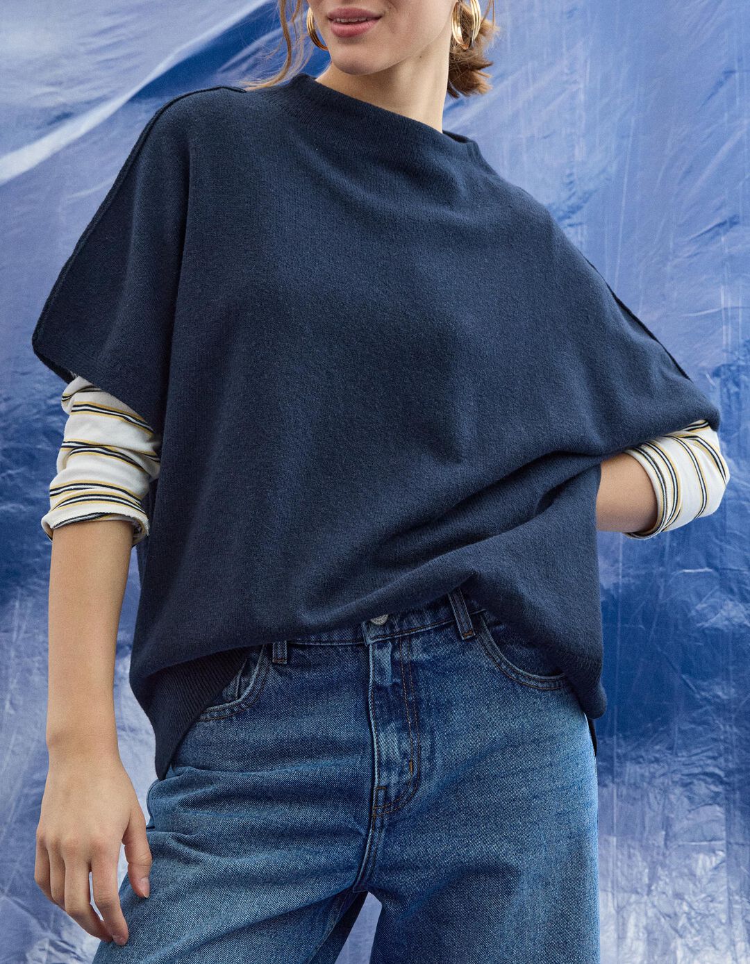 Camisola com L&atilde;, Mulher, Azul Escuro