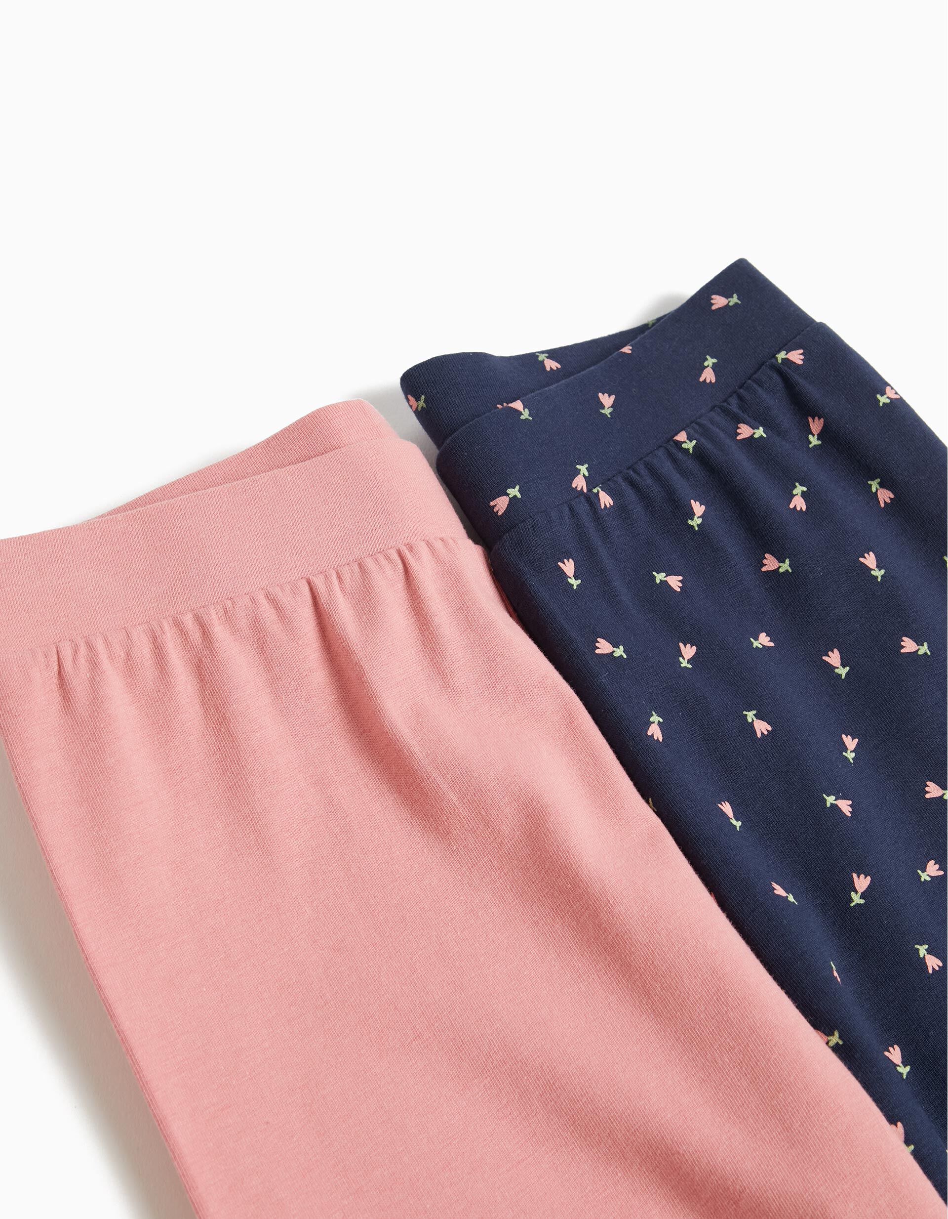 Comprar Online Pack 2 Pairs of Leggings, Girl, Light Pink/Dark Blue