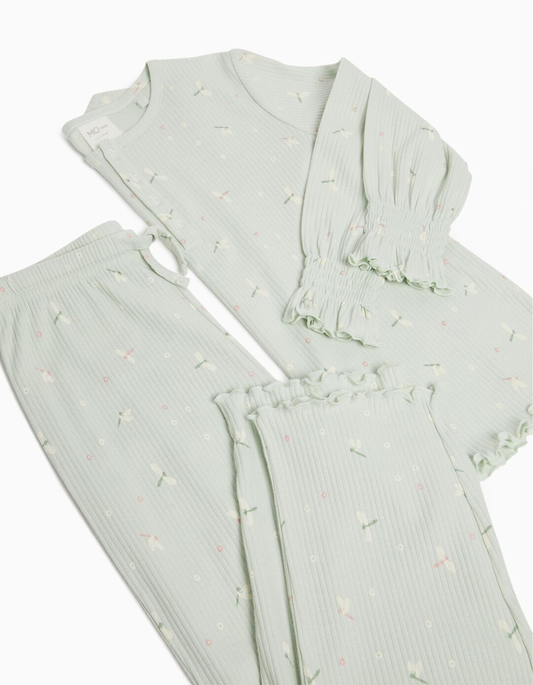 Printed Ribbed Pajamas, Girl, Green
