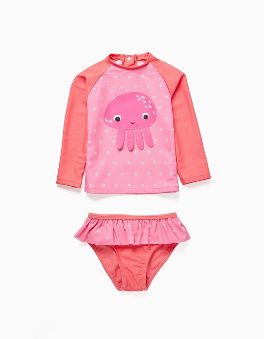 2-Piece Swimsuit UPF 60 for Baby Girls 'Octopus', Pink/Coral