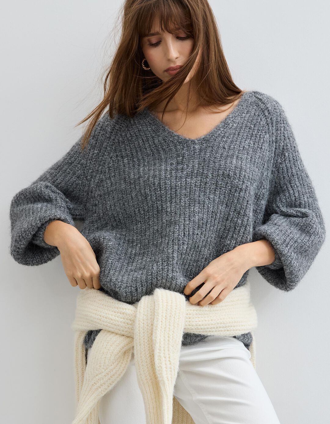 Camisola com L&atilde;, Mulher, Cinzento Escuro