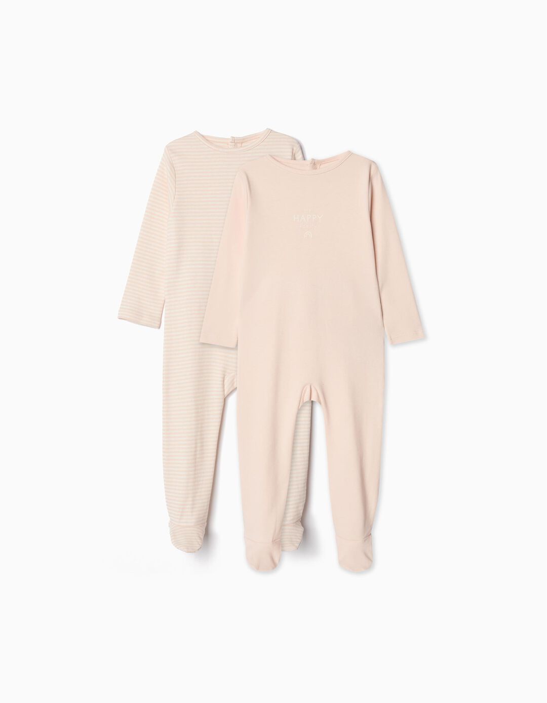 Pack 2 Babygrows Jersey, Bebé Menina, Rosa Claro