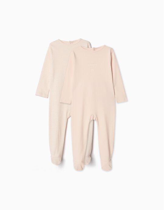 Comprar Online Pack 2 Babygrows Jersey, Bebé Menina, Rosa Claro