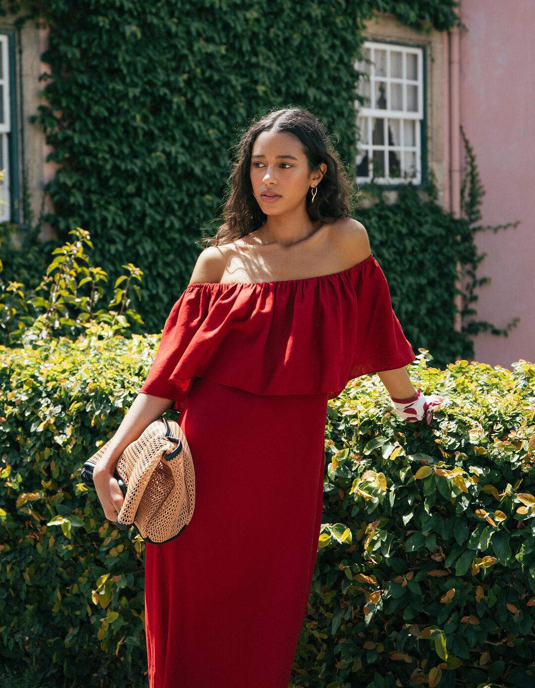 Vestido Com Linho, Mulher, Vermelho Escuro