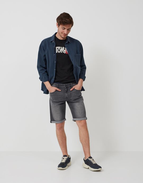 Denim Shorts, Men, Grey