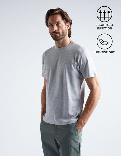 T-shirt Técnica Refletora, Homem, Cinzento Claro