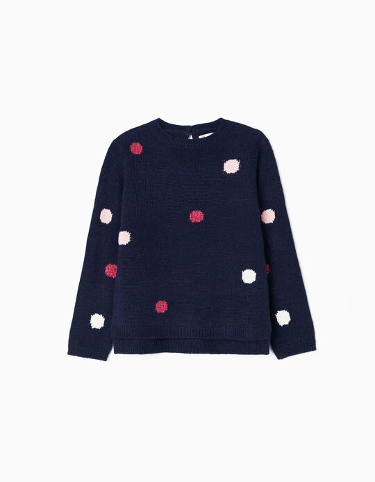 Camisola de Malha para Menina 'Pink Dots', Azul Escuro