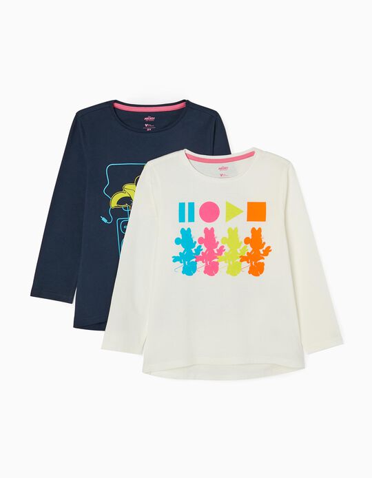 2 Cotton T-shirts for Girls 'Minnie', White/Dark Blue
