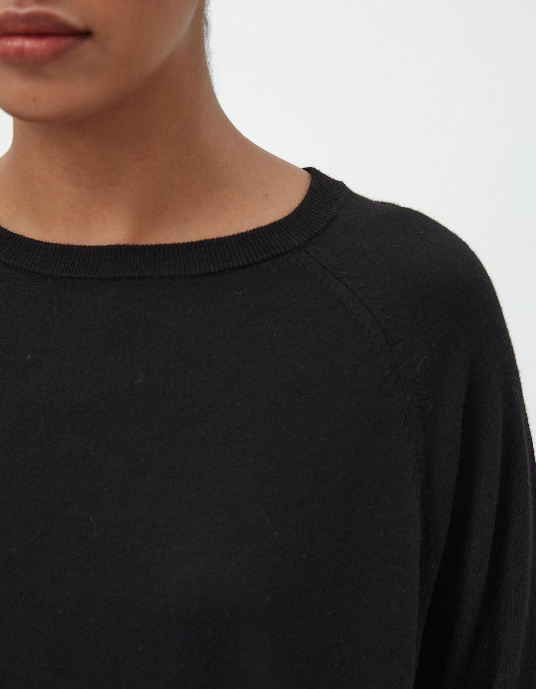 Camisola Mistura de Caxemira Decote Redondo, Mulher, Preto