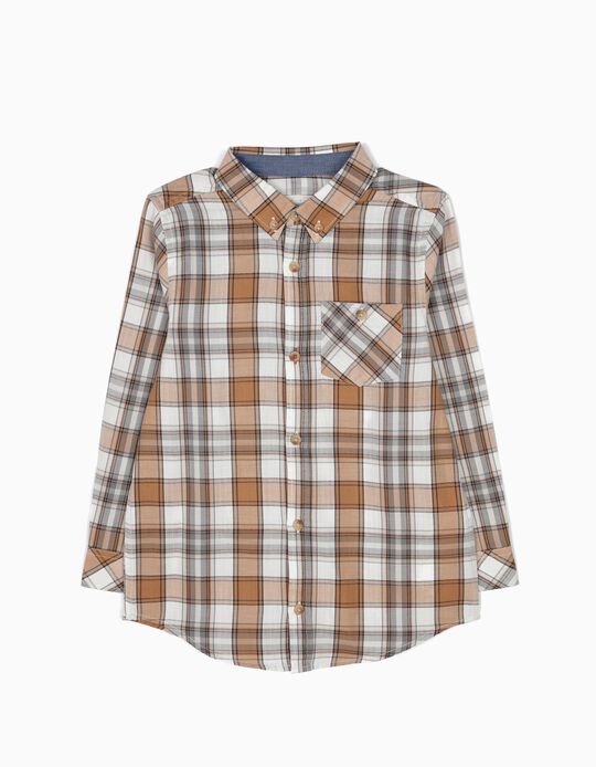 Camisa Xadrez com Bolso Bege