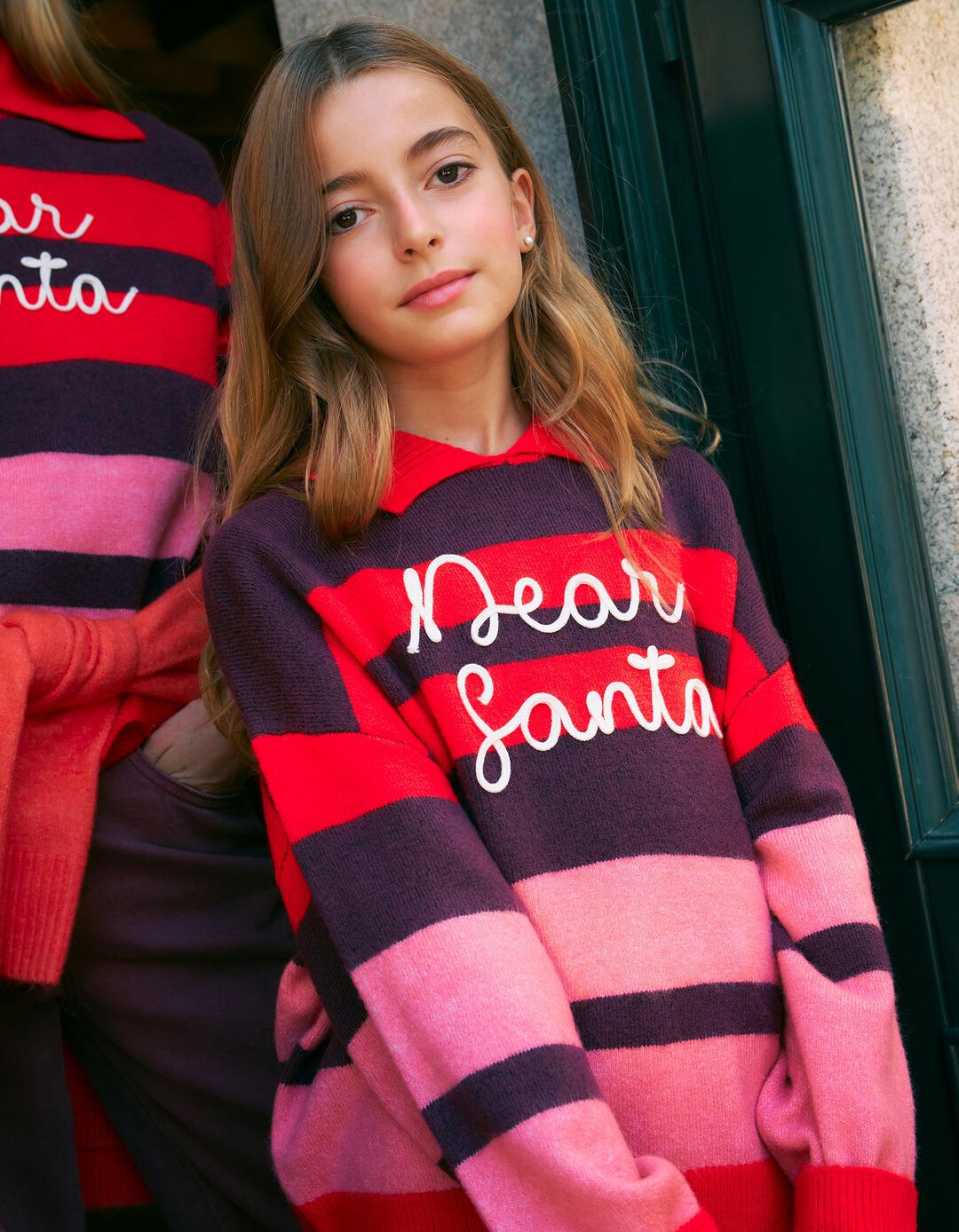 Camisola De Malha &Agrave;s Riscas, Menina, Vermelho Escuro