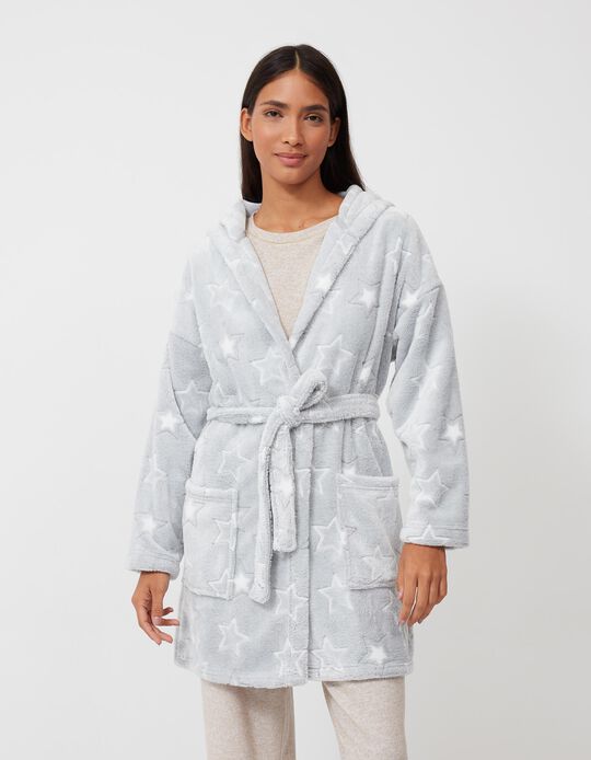 Polar Fleece Dressing Gown, Women, Grey