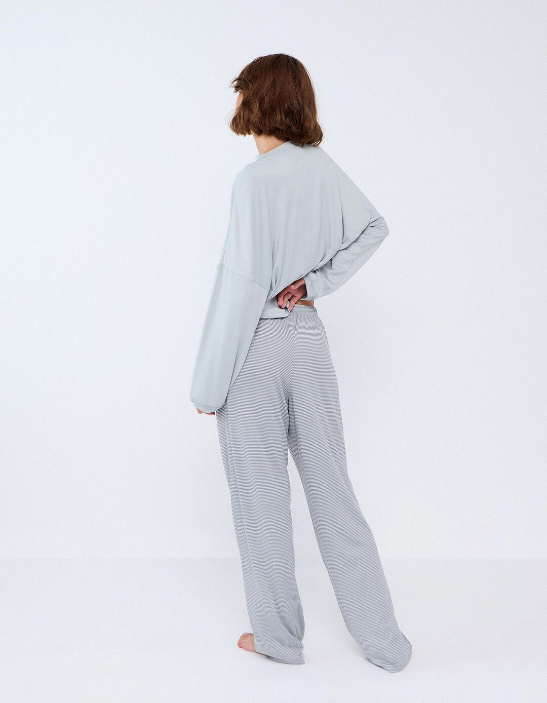 Pijama De Malha &Agrave;s Riscas, Mulher, Azul Claro