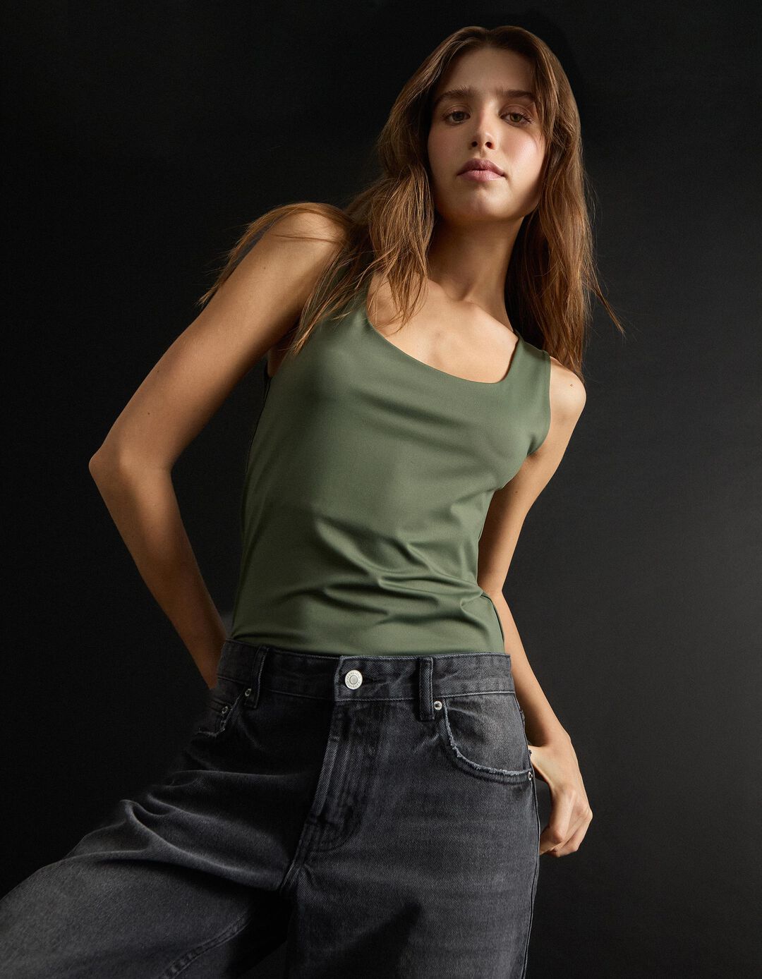 Tank Top, Mulher, Verde Escuro
