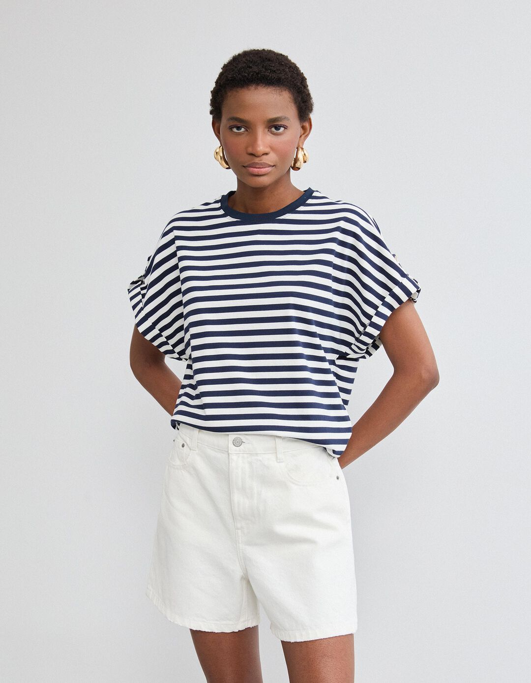 T-shirt Riscas, Mulher, Azul Escuro