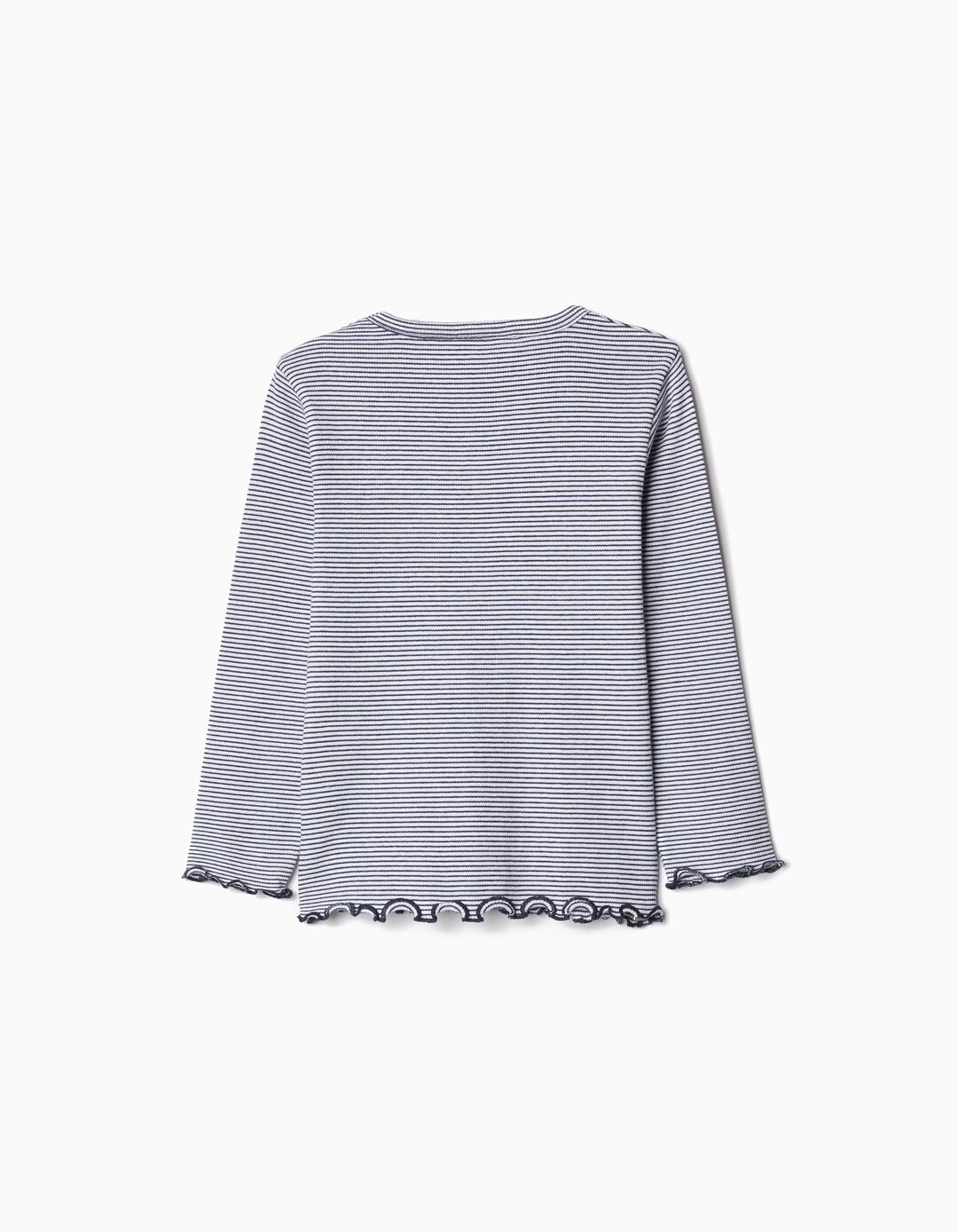 T-shirt de Manga Comprida Riscas, Menina, Azul Escuro