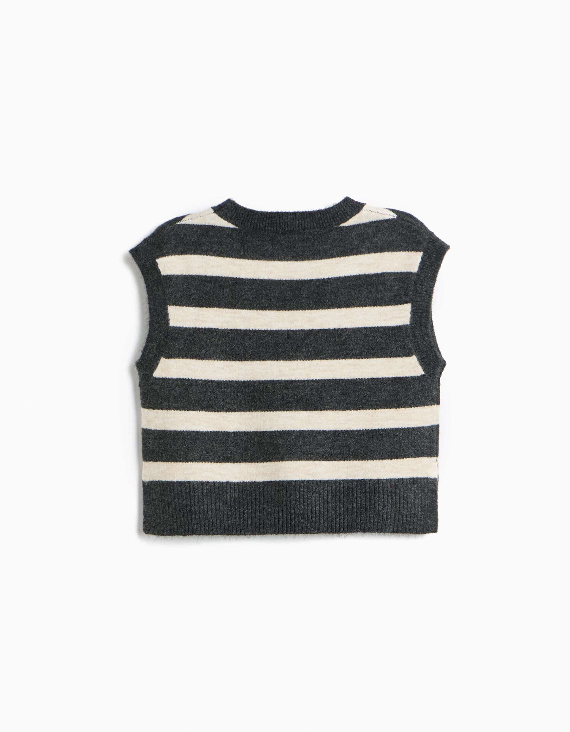 Comprar Online Colete De Malha &Agrave;s Riscas, Menina, Cinzento