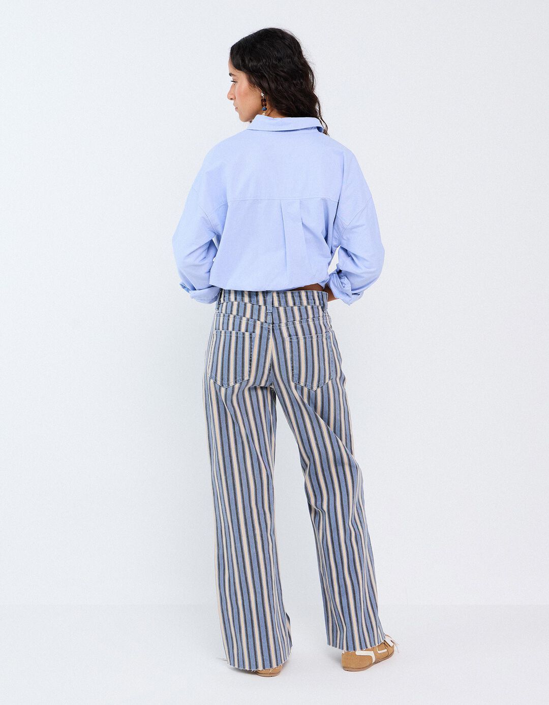 Cal&ccedil;as De Ganga Wide Leg &Agrave;s Riscas, Mulher, Azul