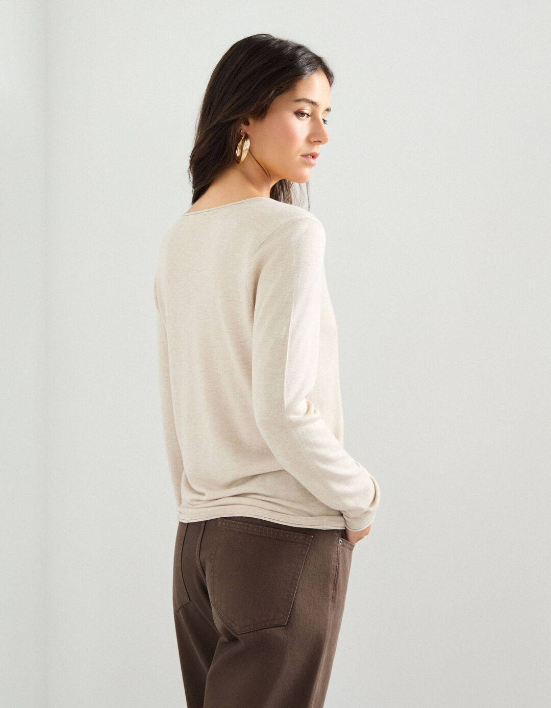 Camisola com Caxemira, Mulher, Bege
