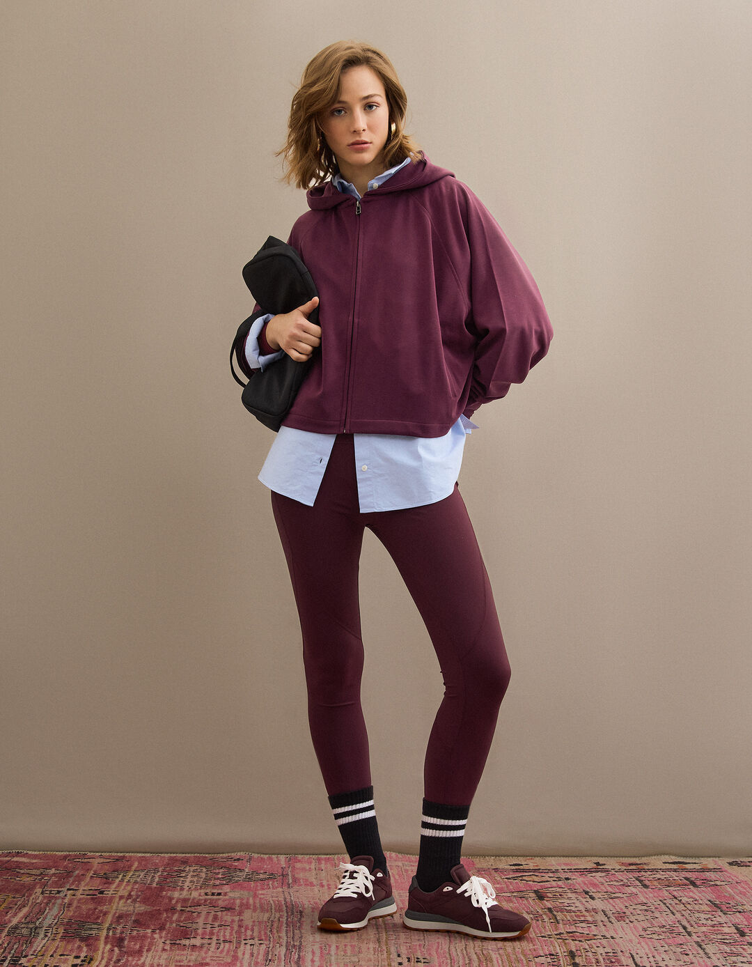 Casaco com Capuz, Mulher, Vermelho Escuro