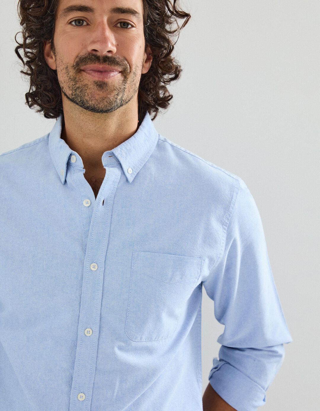 Camisa de Manga Comprida Oxford, Homem, Azul