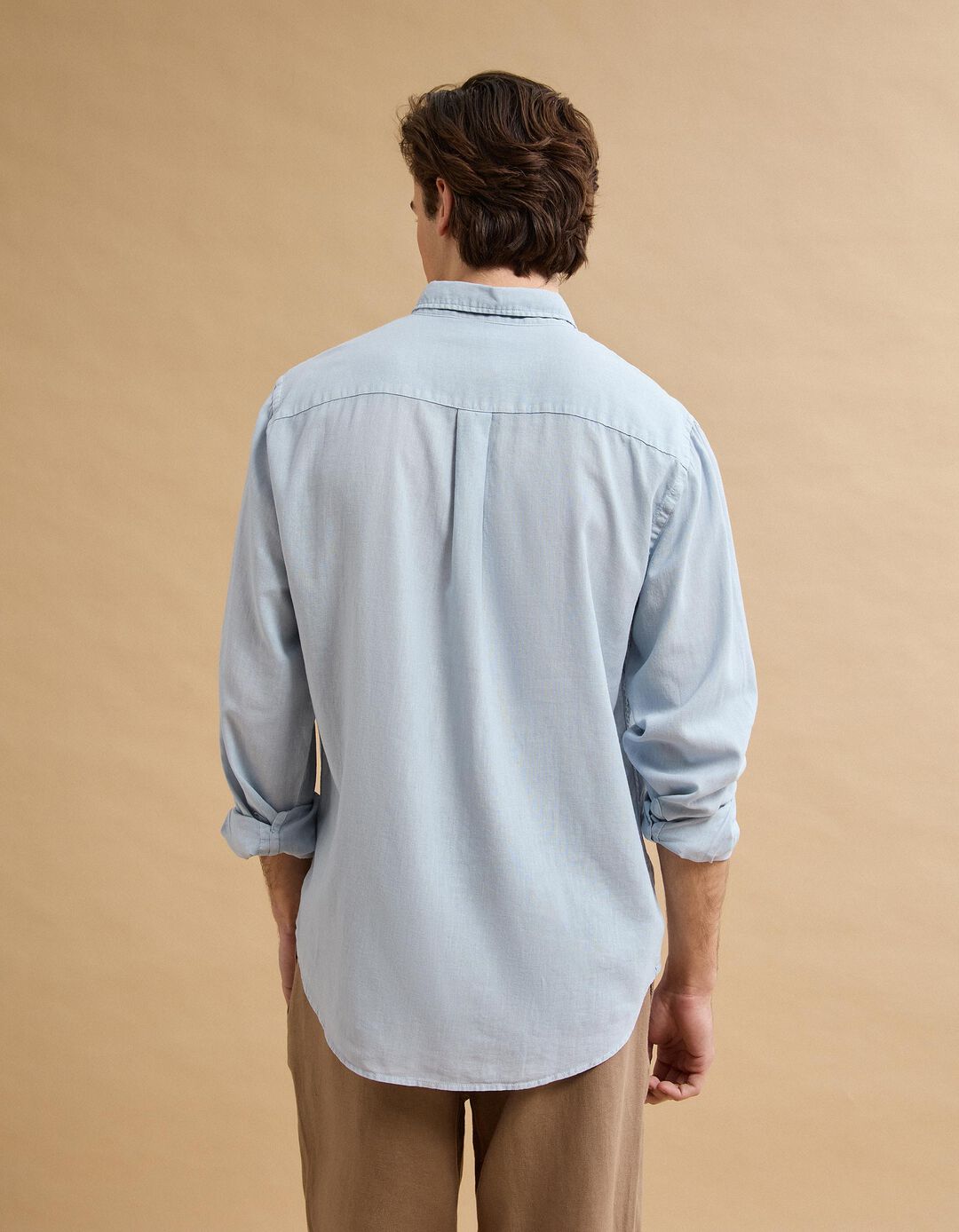 Camisa com Linho, Homem, Azul Claro