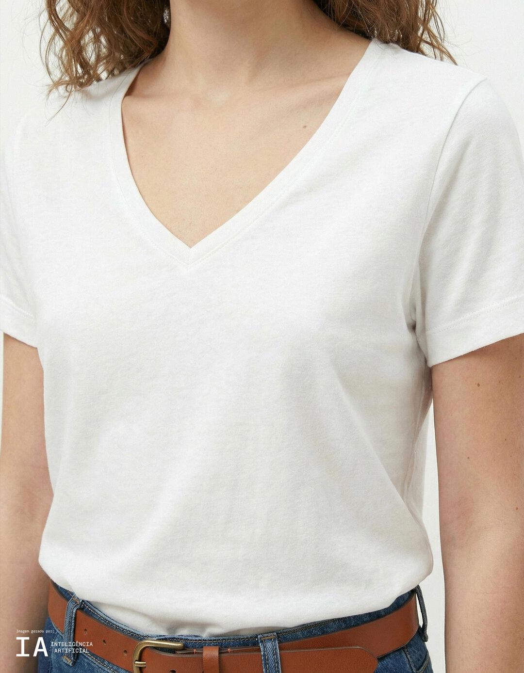 T-shirt Decote em V, Mulher, Branco
