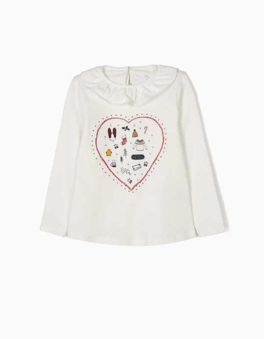 White Long-Sleeved Top, Christmas Heart
