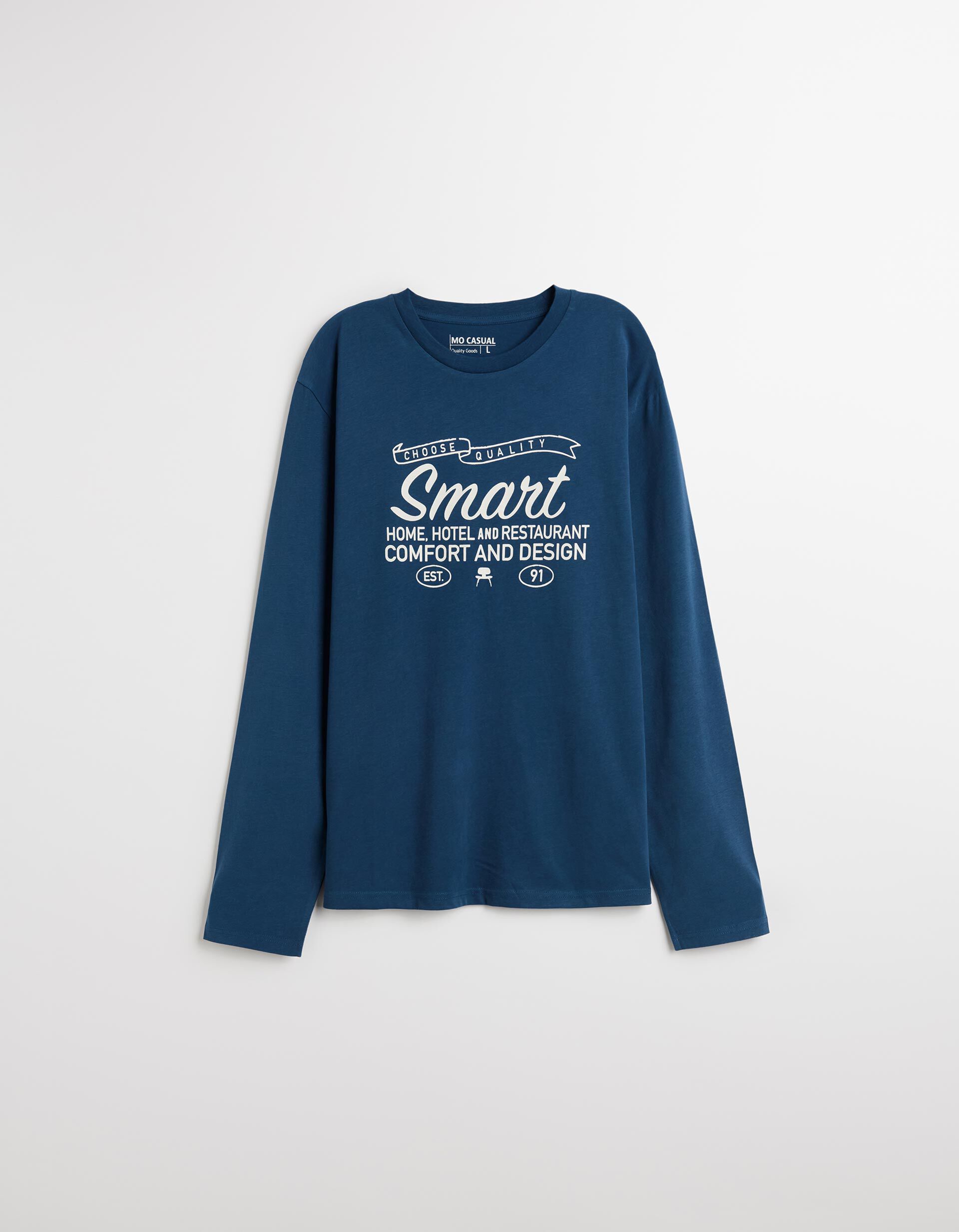 Comprar Online T-shirt de Manga Comprida Estampado, Homem, Azul 