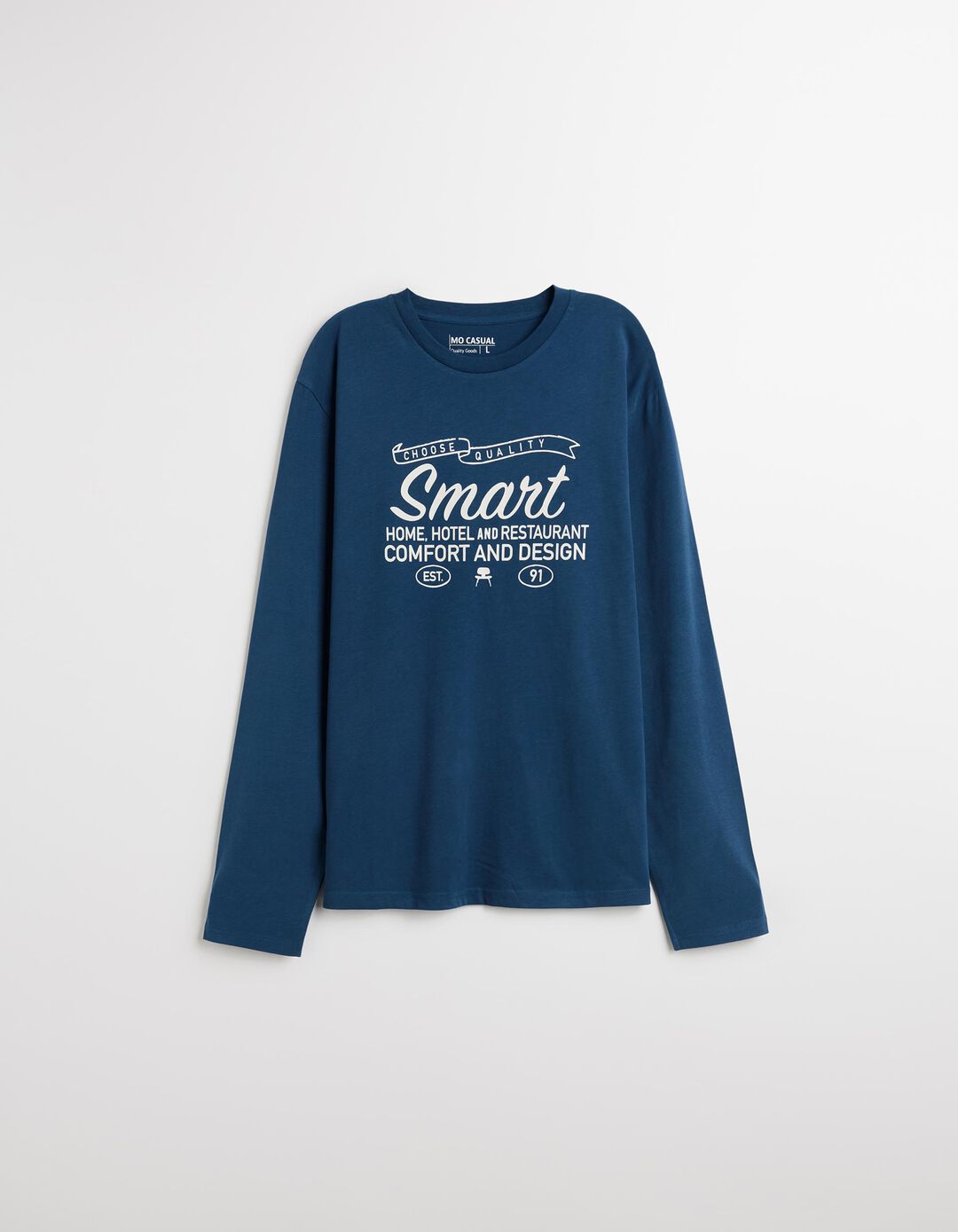 T-shirt de Manga Comprida Estampado, Homem, Azul 