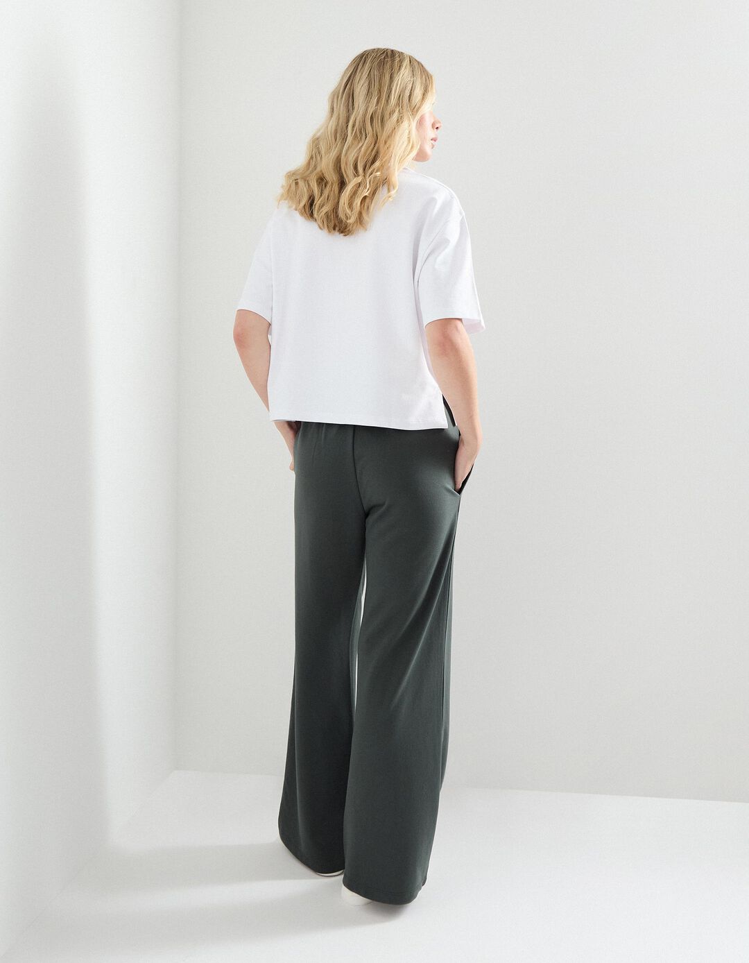 Calças Joggers Wide Leg, Mulher, Cinzento Escuro
