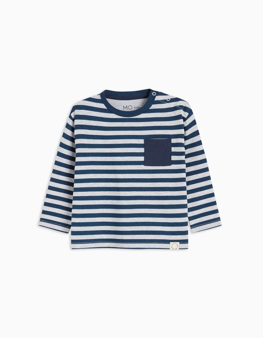 Long Sleeve Striped Pocket T-Shirt, Baby Boy, Blue