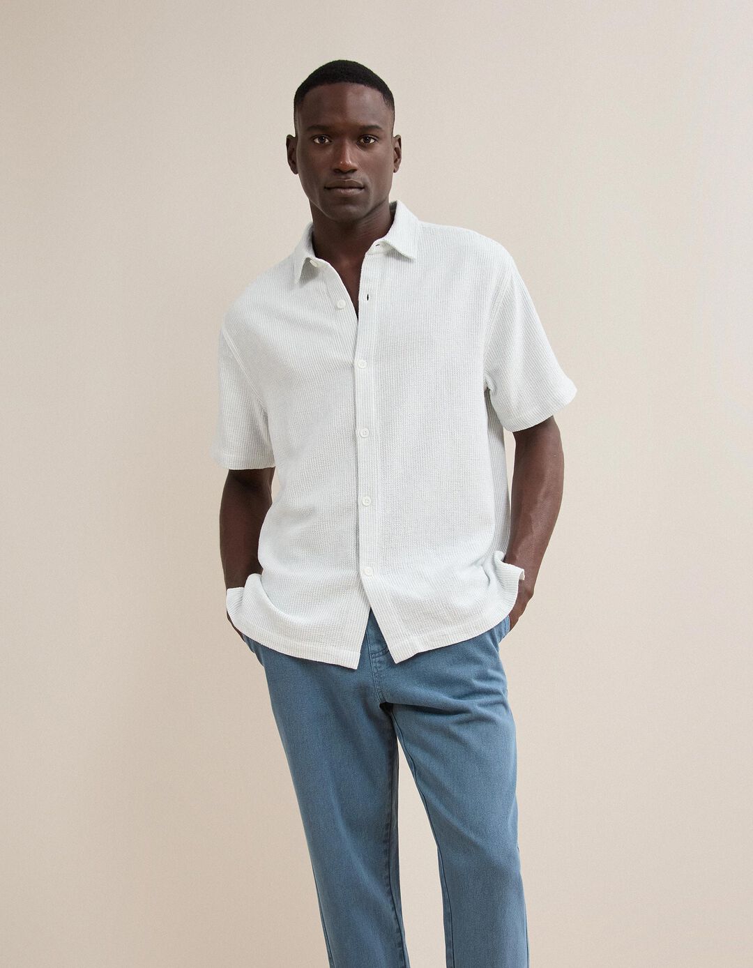 Camisa &Agrave;s Riscas, Homem, Azul Escuro