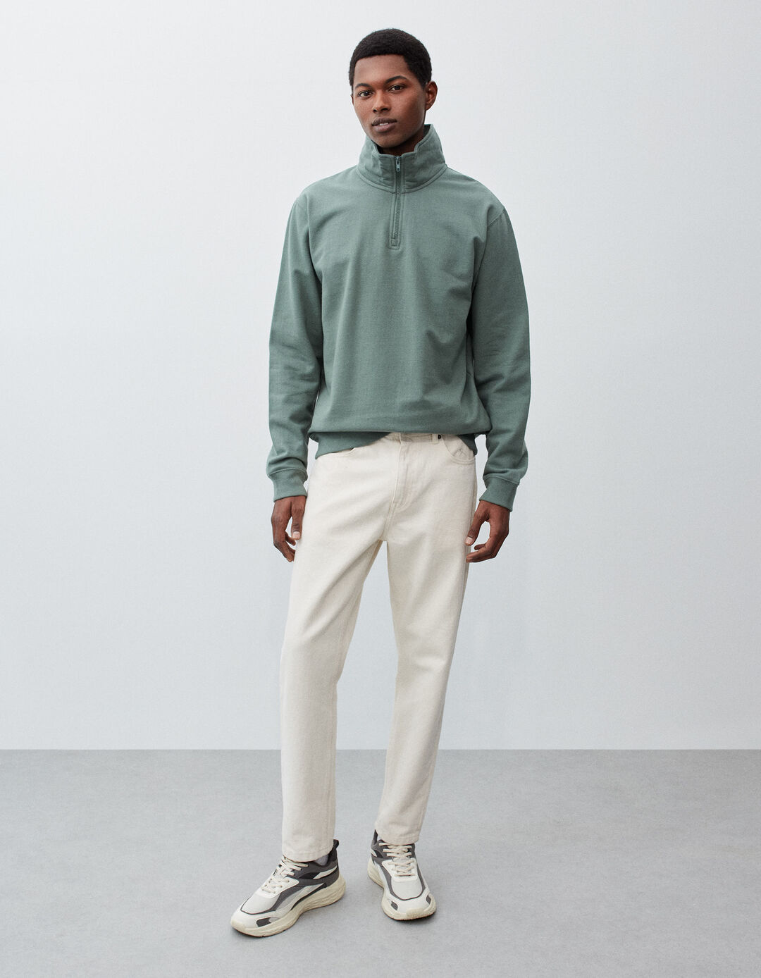 Zip-up Fleece Sweatshirt, Men, Dark Green