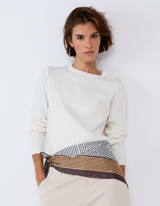 Comprar Online Sweater Tricotada Com Viscose, Mulher, Bege Claro